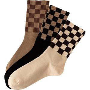 image:imageOYOANGLE Womens 3 Pair Pack Fun Plaid Pattern Funny Novelty Crew SocksMulticolor