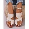 image:imageOYOANGLE Womens Pu Leather Open Toe Sandals Strappy Flat Slide On Flip Flops Casual Outdoor SlippersBeige