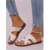 image:imageOYOANGLE Womens Pu Leather Open Toe Sandals Strappy Flat Slide On Flip Flops Casual Outdoor SlippersBeige