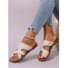 image:imageOYOANGLE Womens Pu Leather Open Toe Sandals Strappy Flat Slide On Flip Flops Casual Outdoor SlippersBeige