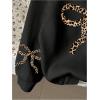 image:imageOYOANGLE Girls Bow Leopard Print Oversized Hoodie Long Sleeve Hooded Sweatshirts Pullover TopsBlack