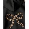 image:imageOYOANGLE Girls Bow Leopard Print Oversized Hoodie Long Sleeve Hooded Sweatshirts Pullover TopsBlack