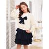 image:imageOYOANGLE Girls Cute 2 Piece Outfits Long Sleeve Bow Sweatshirts and Layered Ruffle Short Skirt SetsApricot Black
