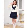 image:imageOYOANGLE Girls Cute 2 Piece Outfits Long Sleeve Bow Sweatshirts and Layered Ruffle Short Skirt SetsApricot Black