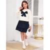 image:imageOYOANGLE Girls Cute 2 Piece Outfits Long Sleeve Bow Sweatshirts and Layered Ruffle Short Skirt SetsApricot Black