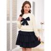 image:imageOYOANGLE Girls Cute 2 Piece Outfits Long Sleeve Bow Sweatshirts and Layered Ruffle Short Skirt SetsApricot Black