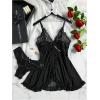 image:imageOYOANGLE Lingerie for Women Lace Sheer Open Front Chemise V Neck Mesh Babydoll Nightgowns Boudoir NightyBlack