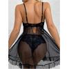 image:imageOYOANGLE Lingerie for Women Lace Sheer Open Front Chemise V Neck Mesh Babydoll Nightgowns Boudoir NightyBlack