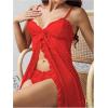 image:imageOYOANGLE Lingerie for Women Lace Sheer Open Front Chemise V Neck Mesh Babydoll Nightgowns Boudoir NightyRed