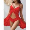 image:imageOYOANGLE Lingerie for Women Lace Sheer Open Front Chemise V Neck Mesh Babydoll Nightgowns Boudoir NightyRed
