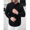 image:imageOYOANGLE Mens Band Collar Button Down Shirts Long Sleeve Business Casual Dress ShirtBlack
