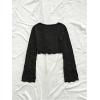 image:imageOYOANGLE Womens Drawstring Tie Front Sweater Flare Long Sleeve Crop Tops Hollow Out KnitwearBlack