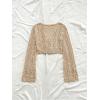 image:imageOYOANGLE Womens Drawstring Tie Front Sweater Flare Long Sleeve Crop Tops Hollow Out KnitwearKhaki