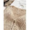 image:imageOYOANGLE Womens Drawstring Tie Front Sweater Flare Long Sleeve Crop Tops Hollow Out KnitwearKhaki