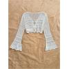 image:imageOYOANGLE Womens Drawstring Tie Front Sweater Flare Long Sleeve Crop Tops Hollow Out KnitwearWhite