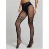 image:imageOYOANGLE Womens Floral Lace Fishnet Mesh Tights High Waisted See Through Sheer PantyhoseBlack