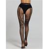 image:imageOYOANGLE Womens Floral Lace Fishnet Mesh Tights High Waisted See Through Sheer PantyhoseBlack