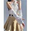 image:imageOYOANGLE Womens Long Fingerless Gloves Bow Knitted Arm Warmers Y2K Cute Cosplay Lolita AccessoriesWhite