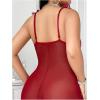 image:imageOYOANGLE Womens Plus Size 3D Floral Appliques Sheer Strap Chemise Mesh Nightgowns See Through V Neck SleepwearBurgundy