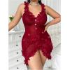 image:imageOYOANGLE Womens Plus Size 3D Floral Appliques Sheer Strap Chemise Mesh Nightgowns See Through V Neck SleepwearBurgundy