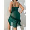 image:imageOYOANGLE Womens Plus Size 3D Floral Appliques Sheer Strap Chemise Mesh Nightgowns See Through V Neck SleepwearDark Green