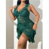 image:imageOYOANGLE Womens Plus Size 3D Floral Appliques Sheer Strap Chemise Mesh Nightgowns See Through V Neck SleepwearDark Green