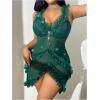 image:imageOYOANGLE Womens Plus Size 3D Floral Appliques Sheer Strap Chemise Mesh Nightgowns See Through V Neck SleepwearDark Green