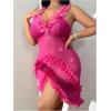 image:imageOYOANGLE Womens Plus Size 3D Floral Appliques Sheer Strap Chemise Mesh Nightgowns See Through V Neck SleepwearHot Pink