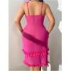 image:imageOYOANGLE Womens Plus Size 3D Floral Appliques Sheer Strap Chemise Mesh Nightgowns See Through V Neck SleepwearHot Pink