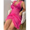image:imageOYOANGLE Womens Plus Size 3D Floral Appliques Sheer Strap Chemise Mesh Nightgowns See Through V Neck SleepwearHot Pink