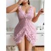 image:imageOYOANGLE Womens Plus Size 3D Floral Appliques Sheer Strap Chemise Mesh Nightgowns See Through V Neck SleepwearPink