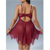 image:imageOYOANGLE Womens Plus Size Babydoll Lingerie Lace Sheer Asymmetrical Ruffle Nightgown Chemise Boudoir Nighty SleepwearBurgundy