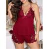 image:imageOYOANGLE Womens Plus Size Cami Top and Shorts Pajama Set Lace Trim Sleeveless V Neck Lingerie SleepwearBurgundy