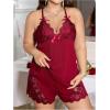 image:imageOYOANGLE Womens Plus Size Cami Top and Shorts Pajama Set Lace Trim Sleeveless V Neck Lingerie SleepwearBurgundy