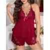 image:imageOYOANGLE Womens Plus Size Cami Top and Shorts Pajama Set Lace Trim Sleeveless V Neck Lingerie SleepwearBurgundy
