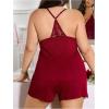 image:imageOYOANGLE Womens Plus Size Cami Top and Shorts Pajama Set Lace Trim Sleeveless V Neck Lingerie SleepwearBurgundy