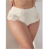 image:imageOYOANGLE Womens Plus Size Floral Lace Briefs Mid Rise Scallop Trim Panties Ladies Breathable UnderwearApricot