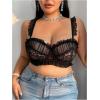 image:imageOYOANGLE Womens Plus Size Lace Mesh Underwire Bra Ruffle Trim Push Up Comfy Everyday BrasBlack