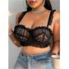 image:imageOYOANGLE Womens Plus Size Lace Mesh Underwire Bra Ruffle Trim Push Up Comfy Everyday BrasBlack