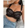 image:imageOYOANGLE Womens Plus Size Lace Mesh Underwire Bra Ruffle Trim Push Up Comfy Everyday BrasBlack