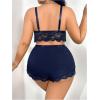 image:imageOYOANGLE Womens Plus Size Lingerie Set Lace Ribbed Bra and Panty with Long Sleeve Sheer Kimono Robe SetsDeep Blue