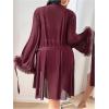 image:imageOYOANGLE Womens Plus Size Lingerie Set Lace Ribbed Bra and Panty with Long Sleeve Sheer Kimono Robe SetsMaroon