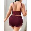 image:imageOYOANGLE Womens Plus Size Lingerie Set Lace Ribbed Bra and Panty with Long Sleeve Sheer Kimono Robe SetsMaroon