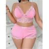 image:imageOYOANGLE Womens Plus Size Lingerie Set Lace Ribbed Bra and Panty with Long Sleeve Sheer Kimono Robe SetsPink