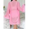 image:imageOYOANGLE Womens Plus Size Lingerie Set Lace Ribbed Bra and Panty with Long Sleeve Sheer Kimono Robe SetsPink