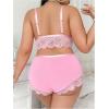 image:imageOYOANGLE Womens Plus Size Lingerie Set Lace Ribbed Bra and Panty with Long Sleeve Sheer Kimono Robe SetsPink