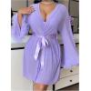 image:imageOYOANGLE Womens Plus Size Lingerie Set Lace Ribbed Bra and Panty with Long Sleeve Sheer Kimono Robe SetsPurple