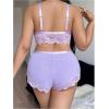 image:imageOYOANGLE Womens Plus Size Lingerie Set Lace Ribbed Bra and Panty with Long Sleeve Sheer Kimono Robe SetsPurple