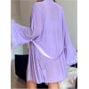 image:imageOYOANGLE Womens Plus Size Lingerie Set Lace Ribbed Bra and Panty with Long Sleeve Sheer Kimono Robe SetsPurple
