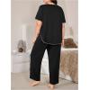 image:imageOYOANGLE Womens Plus Size Pajama Set Lettuce Trim Short Sleeve Sleepwear Top and Pants PajamasBlack